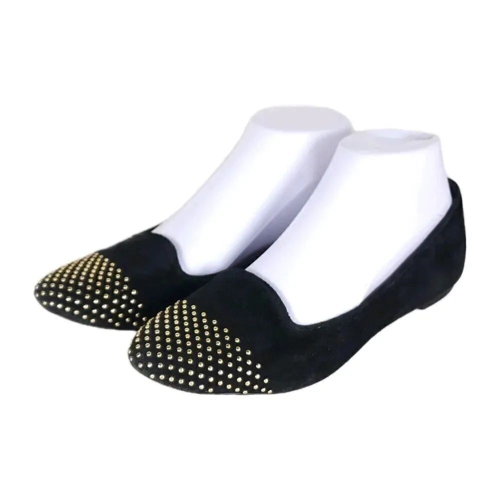Loeffler Randall Women's Mo US 7,5B Black Suede Studded Slip On Flats Shoes